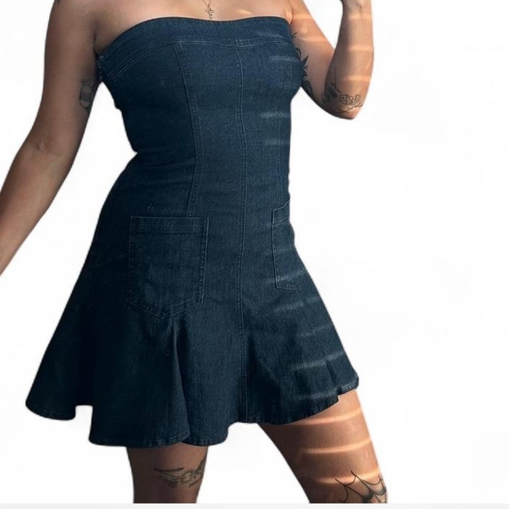 BDG Blue Strapless Fit and Flare Mini Dress